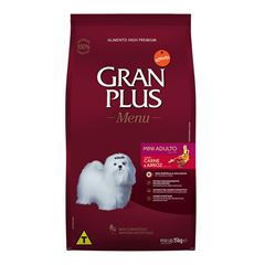 Ração Gran Plus Menu Cão Adulto Mini Pedaços Carne e Arroz 15 Quilogramas
